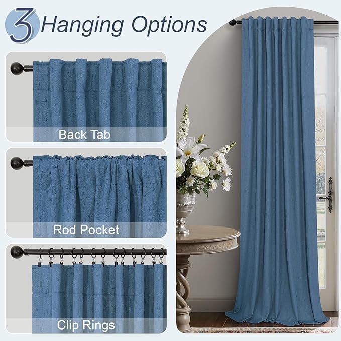 Denim Blue Living Room Darkening Curtains 72 Inches Long 2 Panels Set Faux - Image 5