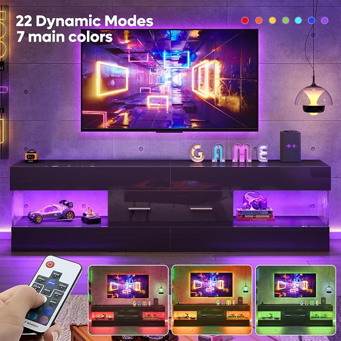 Bestier Black TV Stand for 55/60/65 Inch TV, High Gloss Modern TV Stand - Image 6
