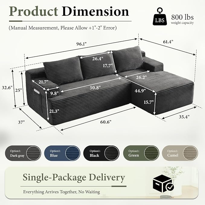 96" Sectional Couches for Living Room Cloud Couch Sofa - Image 2
