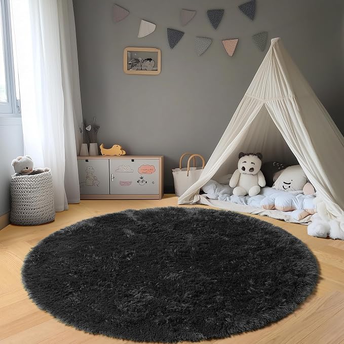 ONASAR Black Round Rugs 8ft for Living Room, Fluffy Bedroom Circle Area Rug - Image 7