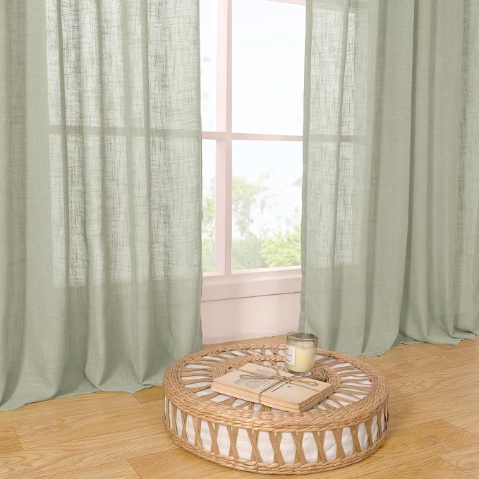 LAMIT Sage Grey Sheer Linen Curtains, 108 inch Light Filtering Semi Sheer - Image 9