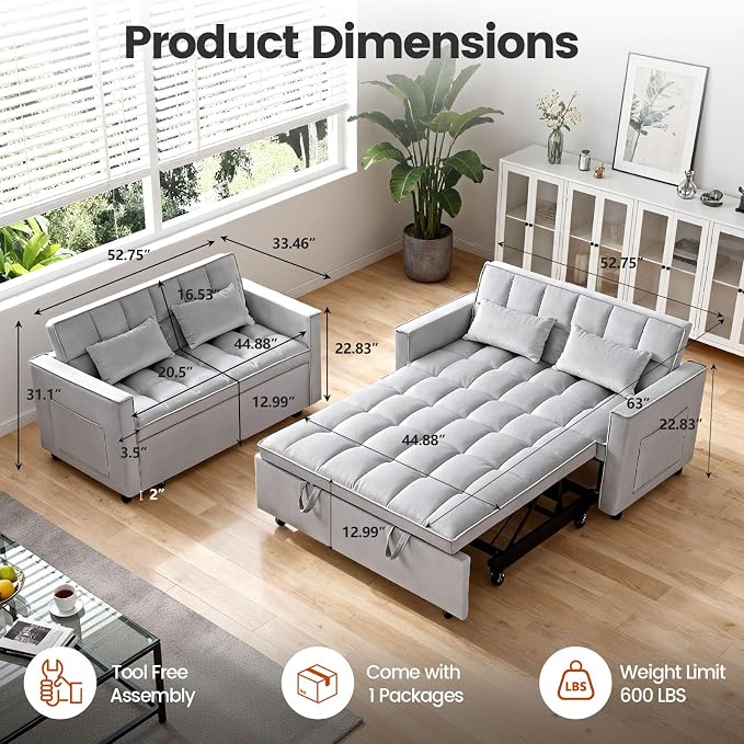 Convertible Sleeper Sofa Bed, Loveseat Sleeper Sofa - Image 2
