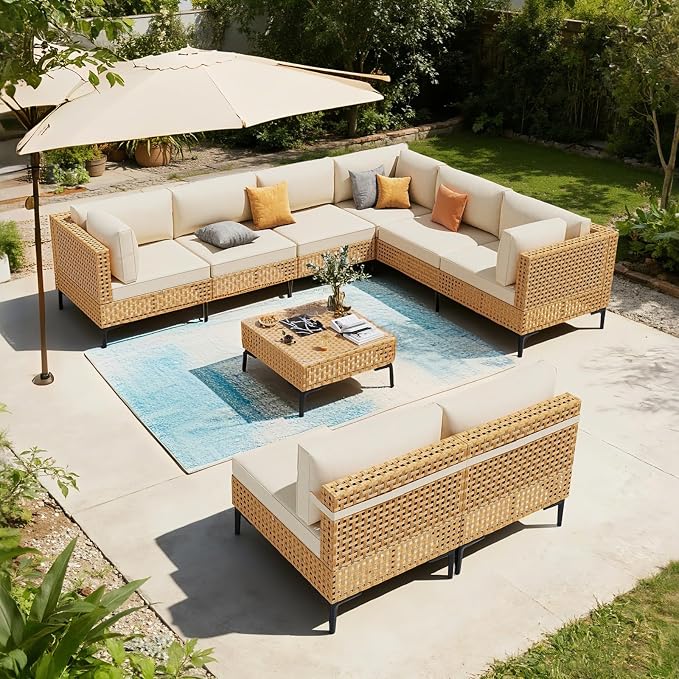 ABCASA 9-Piece Patio Sectional Furniture Set, Boho Patio Conversation Set - Image 8