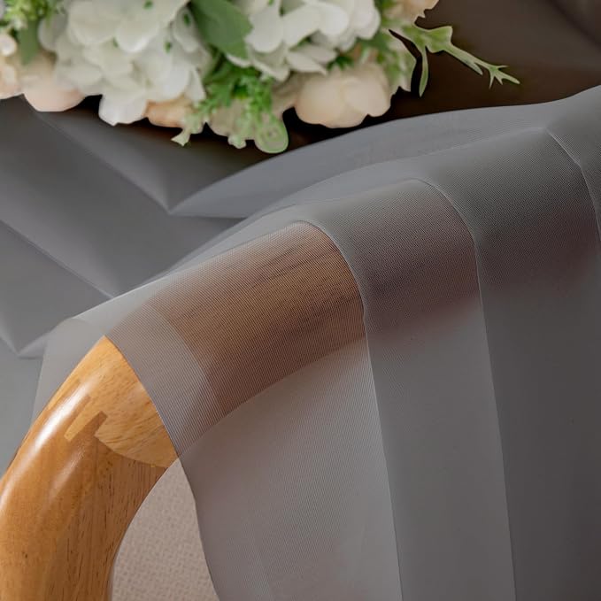 Chyhomenyc Charcoal Grey Sheer Curtains 45 Inch Long 2 Panels, Light Filtering - Image 9