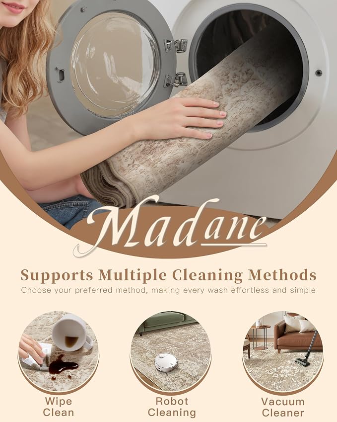 Madane 8x10 Area Rugs for Living Room, Machine Washable Vintage Natural Rug - Image 9