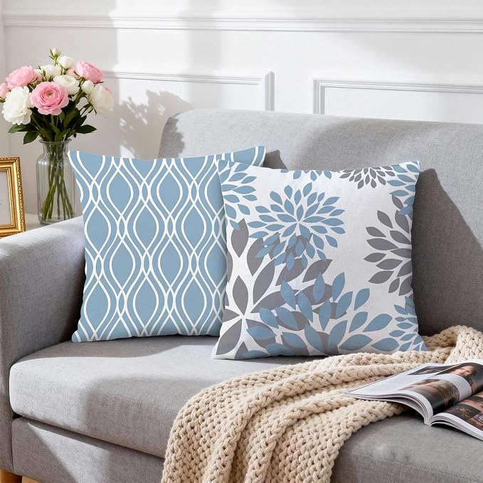 Hexagram Geometric Aqua Blue Pillow Covers 18x18 Set of 4, Decorative Outdoor - Image 3
