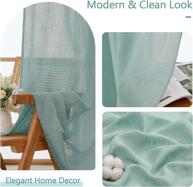 Chyhomenyc Aqua Green Semi Sheer Curtains 54 Inch Length - Image 5