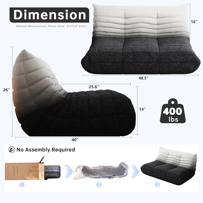 WHGBJA Bean Bag Chairs for Adults, Memory Foam Couch Loveseat Sofa Chair - Image 2