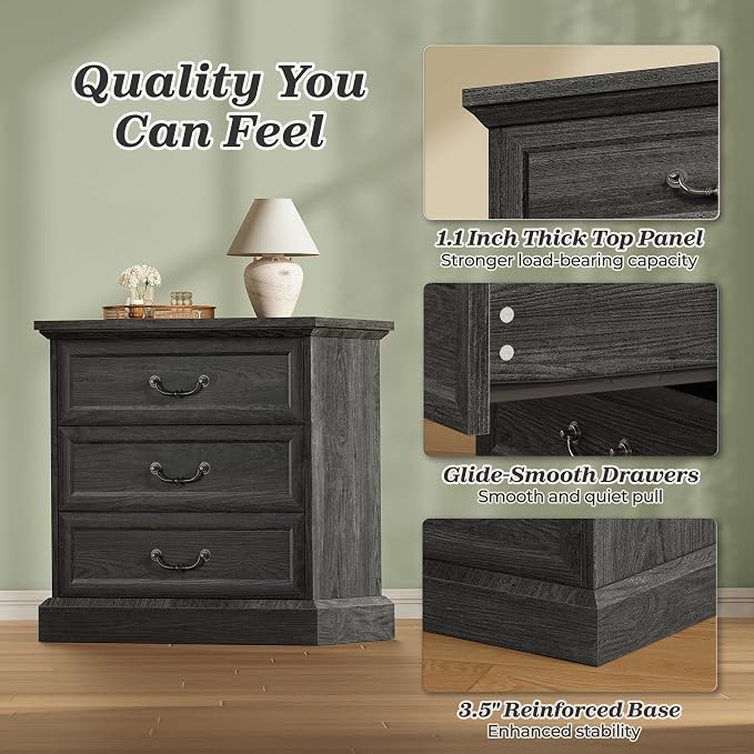 Huuger Nightstand with Charging Station, 3 Drawer Night Stand, 22 Inch Wider - Image 8