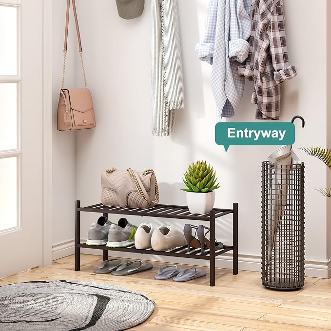 viewcare 2-Tier Shoe Rack for Entryway, Bamboo Shoe Rack for Closet, Free - Image 2