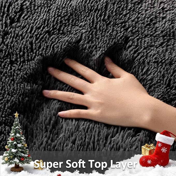 Ophanie Black Rugs for Living Room, Fluffy Furry Shaggy Fuzzy Area Rug - Image 2