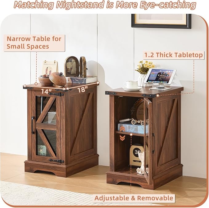 Joaxswe Narrow Night Stand for Small Spaces, Farmhouse Side End Table - Image 8