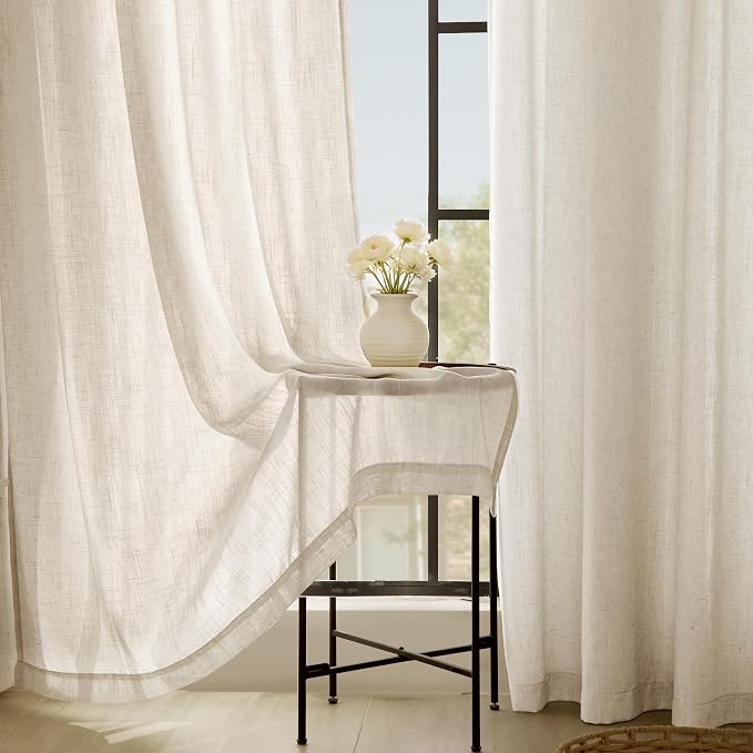 Apricot Linen Curtain 90 inch Length 2 Panels Set Back Tab Light Filtering - Image 5