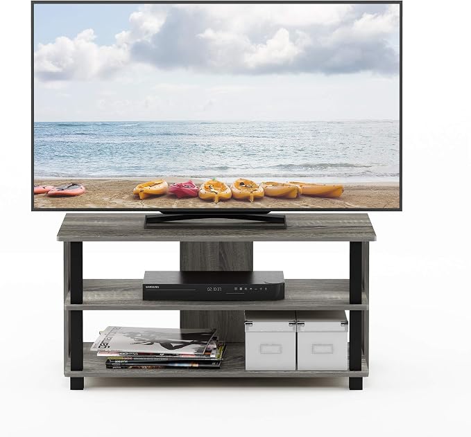 Furinno Sully 3-Tier Stand for TV up to 40, French Oak Grey/Black - Image 5
