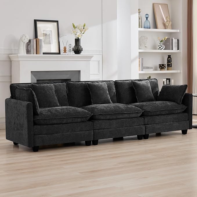 111'' Sectional Cloud Deep Seat Couch, Modern Comfy Chenille Modular Sectional - Image 7