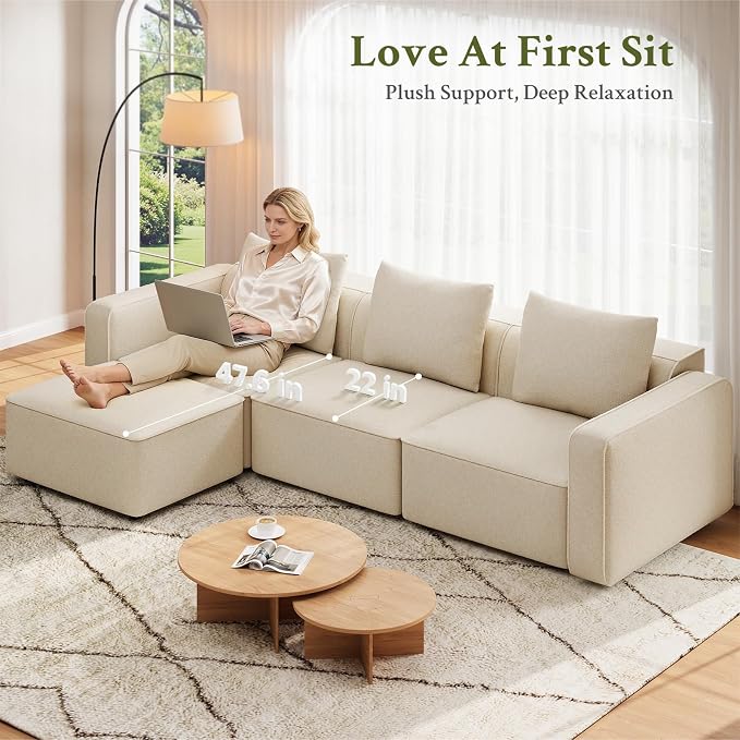 Welzona 132" Sectional Couch, Locked-in Modular Sectional Sofa, Wood Frame - Image 3