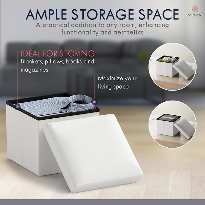 Ornavo Home Small Storage Ottoman Foldable Collapsible Cube Square Linen - Image 3
