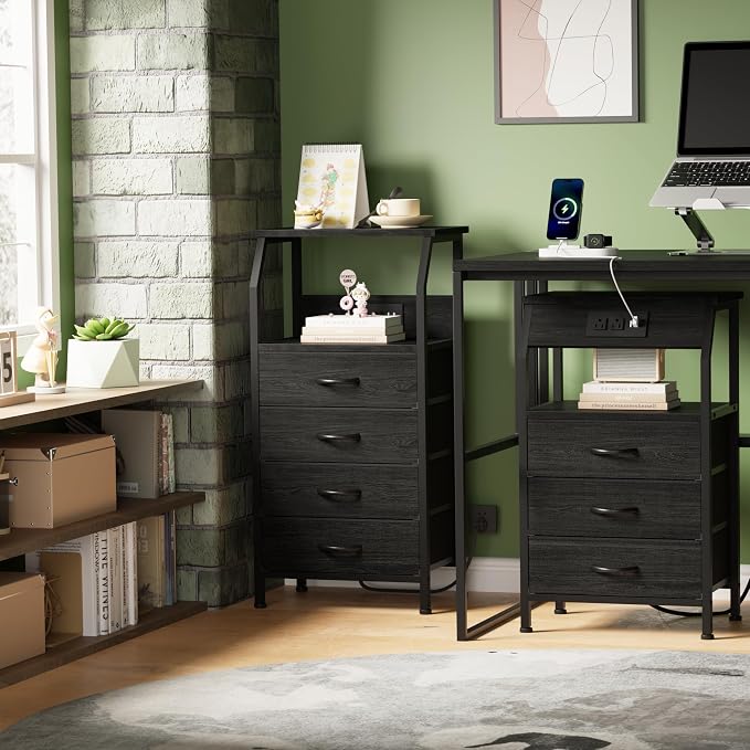 Furnulem Night Stand with Charging Station, 4 Drawer Dresser with Storage Shelf - Image 5
