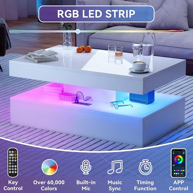4-Piece Modern Living Room Table Set, Includes High Gloss 70" Fireplace TV Stand - Image 6