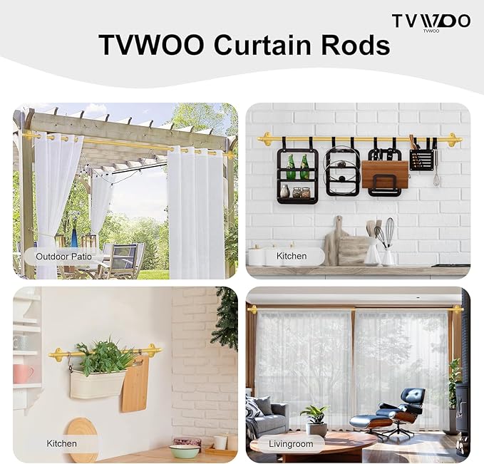 TVWOO Gold Wrap Around Curtain Rods:5/8" Small Blackout Adjustable Window - Image 5