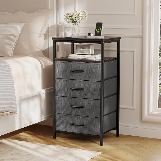 Huuger Night Stand with Charging Station, 4 Drawer Dresser - Image 6