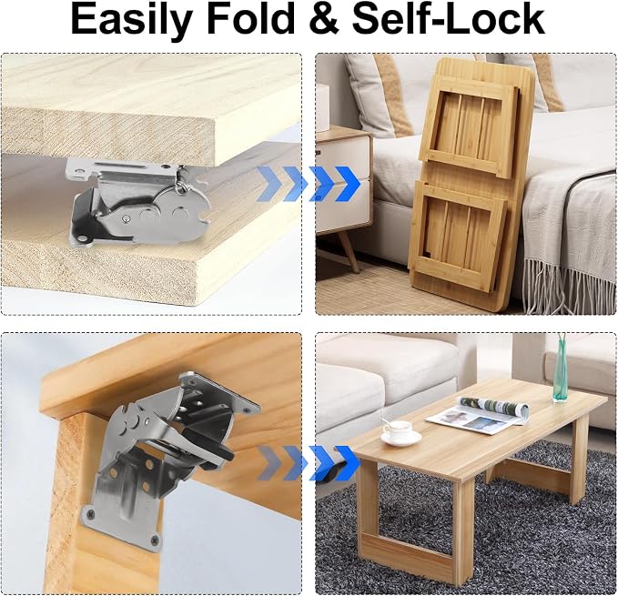 Self Locking Hinges Furniture Table Legs Locking Brackets, 90 Degree Folding - Image 3
