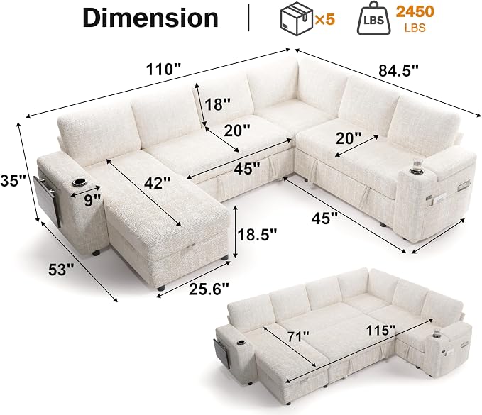 Vipbear 111" Modular Sectional Sleeper Sofa - Image 3