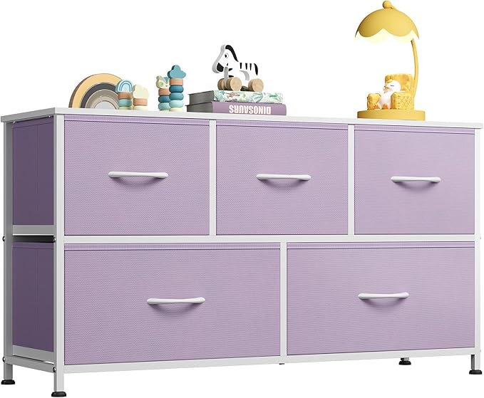 WLIVE Dresser for Bedroom with 5 Drawers, Wide Chest of Drawers, Fabric Dresser by WLIVE