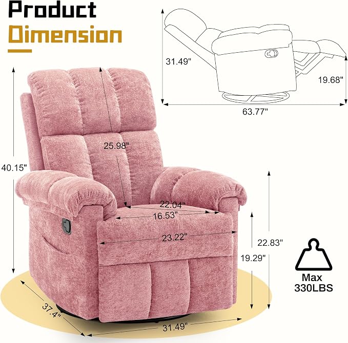 Korser Recliner Chair, Swivel Rocker Recliner Chair - Image 2