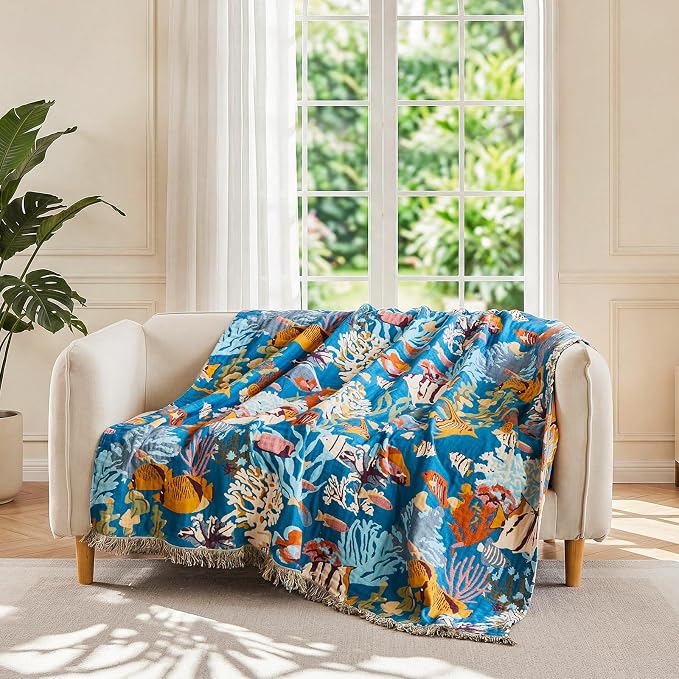 LUTBM Throw Blanket for Couch Sofa 100% Cotton Blankets for Bedroom Living Room - Image 2