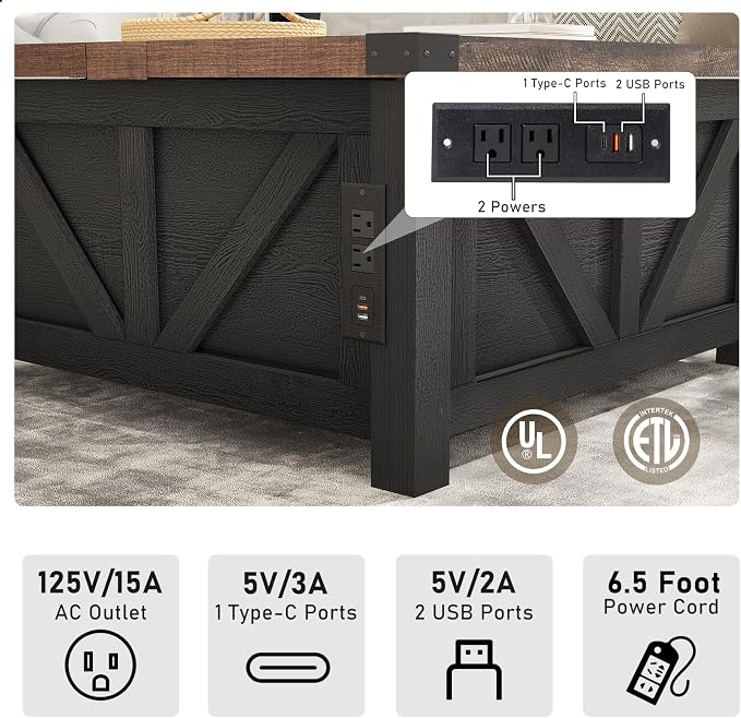 jimeimen Farmhouse Lift Top Coffee Table - Image 4