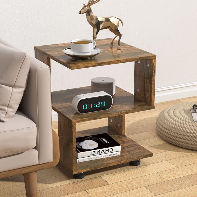 BROWN-BROWN Nightstand, Japanese Tatami Style Small End Table, 2 Tiers Sofa - Image 7