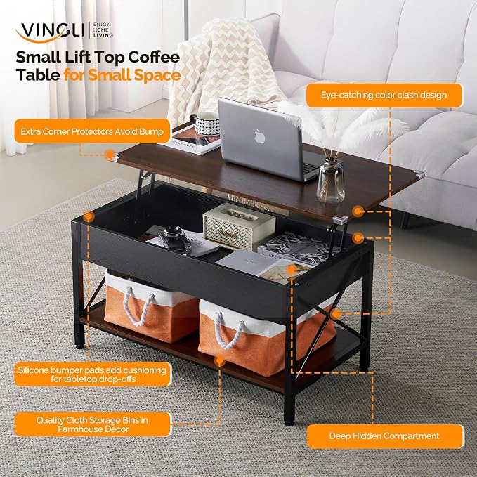 VINGLI 36" Lift Top Coffee Table - Image 3