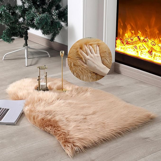 linmopm Faux Fur Rug Sheepskin Shag Fluffy Fuzzy Beige 2x3 ft Small Rugs by Limopmfauxfurproducts