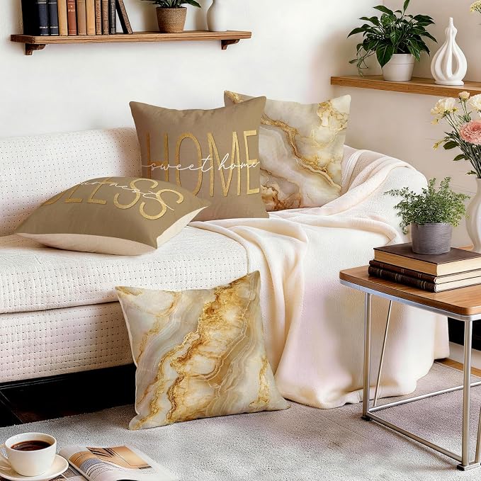 OBSEDE Inspirational Beige Marble Decorative Throw Pillow Covers 18 × 18 in - Image 9