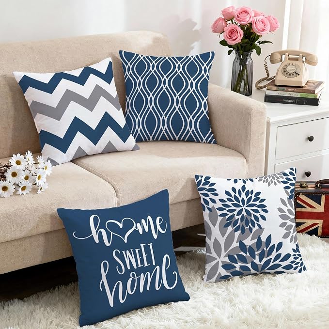 Hexagram Geometric Blue Pillow Covers 16x16 Set of 4, Decorative Outdoor Boho - Image 5