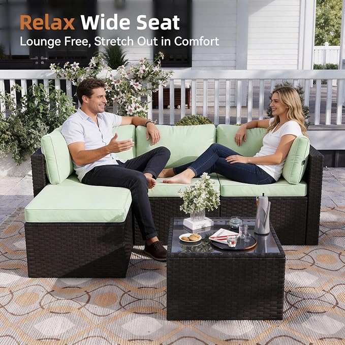 Aoxun Outdoor Patio Furniture Set, 5-Pieces All-Weather Rattan Sectional Sofa - Image 3