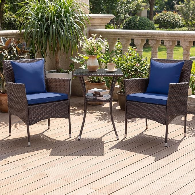 Tangkula 3 Pieces Patio Wicker Bistro Set, 2 Rattan Chairs w/ 2-Tier Tempered - Image 2