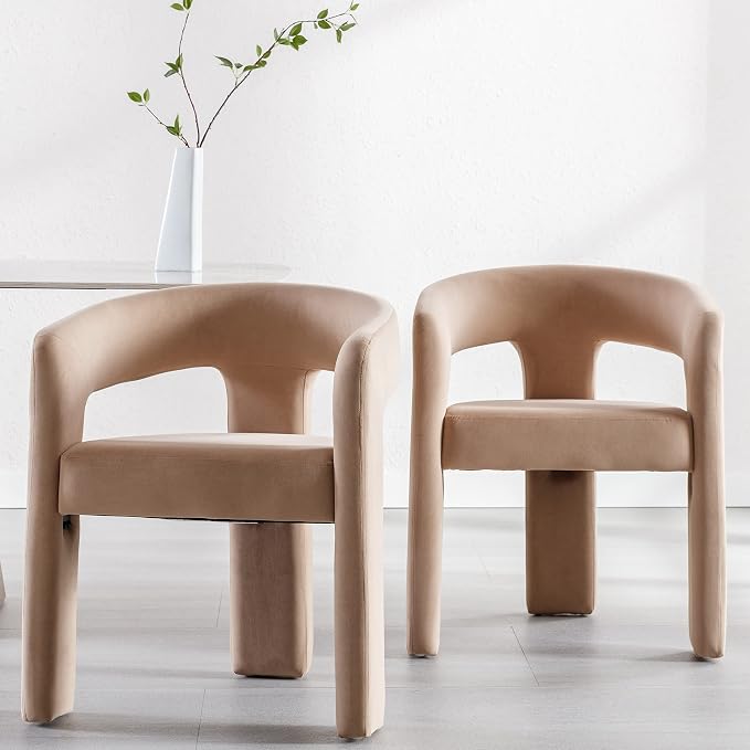 RIVOVA Modern Barrel Dining Chair, Velvet Upholstered Accent Side Chair - Image 3