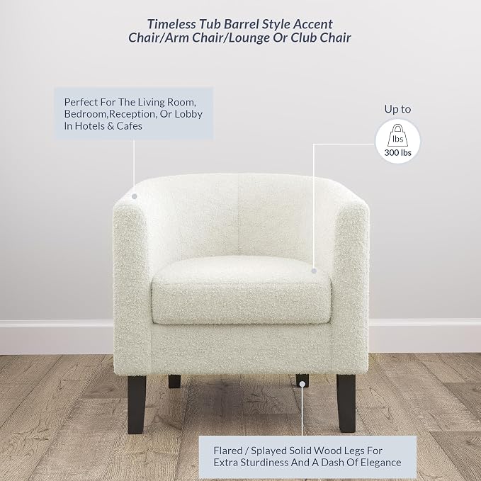 BELLEZE Accent Barrel Chair, Linen Round Chair Club Tub Sofa Corner Chair - Image 3