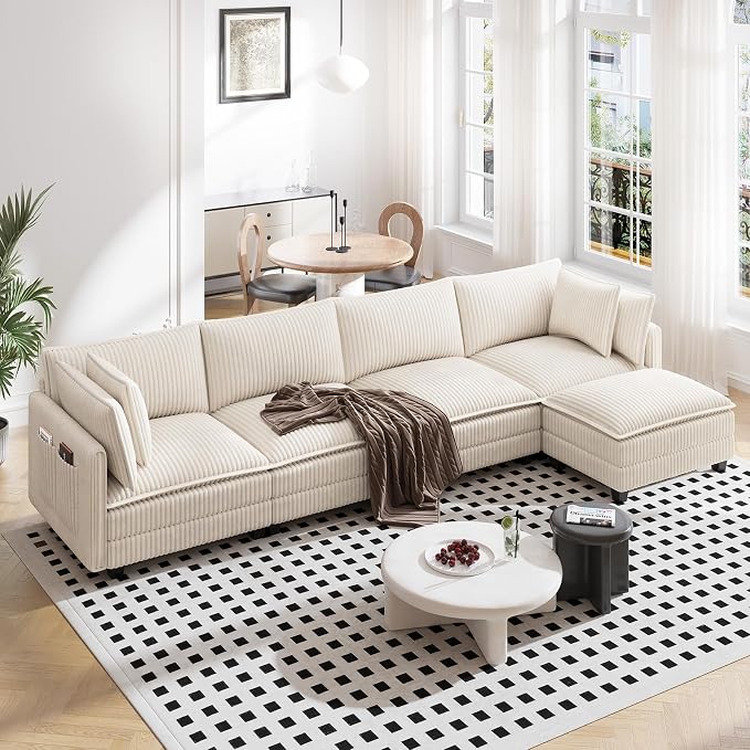 Vesgantti 143" L Shaped Modular Sectional Sofa, Comfy Corduroy Upholstered by Vesgantti