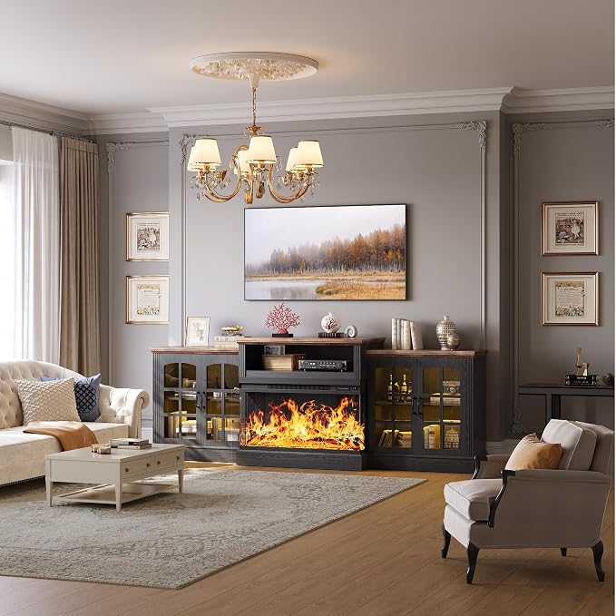 97" Fireplace TV Stand with 36" Electric Fireplace, Farmhouse Entertainment - Image 6