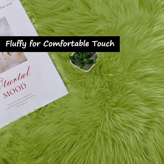 Goolela Lime Green Area Rug 9x12 Fluffy Fuzzy Furry Rug - Image 4