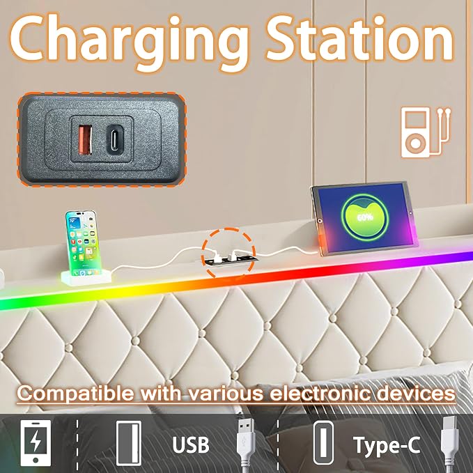 Modern Multi-Color LED Light Queen Bed Frame - Image 7