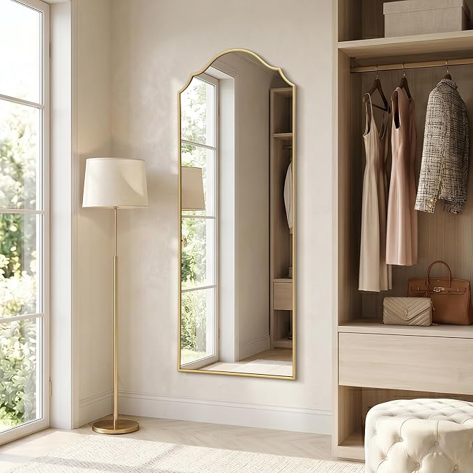 Besdomus Scalloped Full Length Mirror: 21"x56" Gold Arched Floor Mirror - Image 8