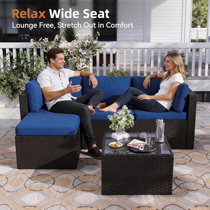 Aoxun Outdoor Patio Furniture Set, 5-Pieces All-Weather Rattan Sectional Sofa - Image 3