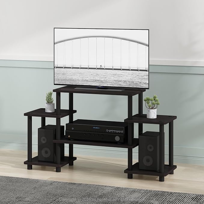 Furinno Turn-N-Tube No Tools Entertainment Center, Square corner, Dark Walnut - Image 2
