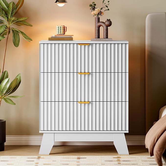 BORNOON Fluted 3 Drawer Dresser, 30.3" Tall Compact Modern Boho Chest of Drawers - Image 6