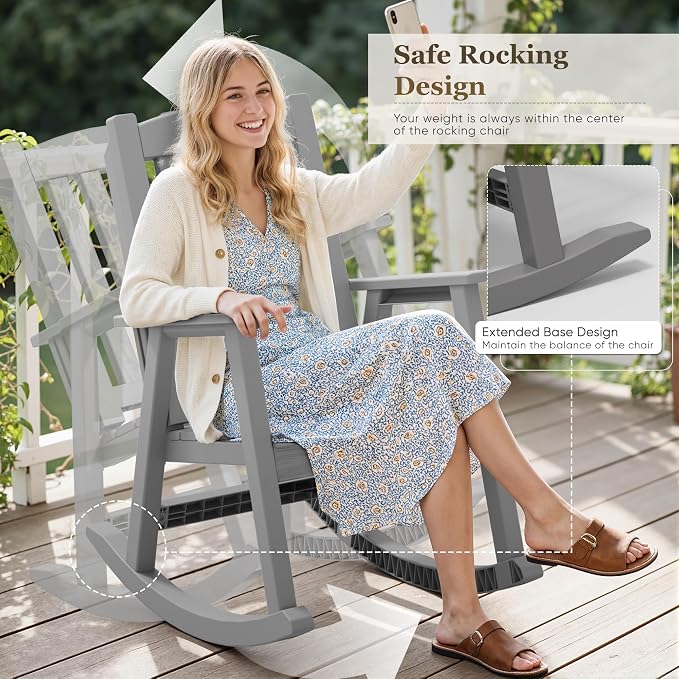 Greesum Outdoor Rocking Chair, 300lbs All-Weather Patio Resin Rocker, - Image 4