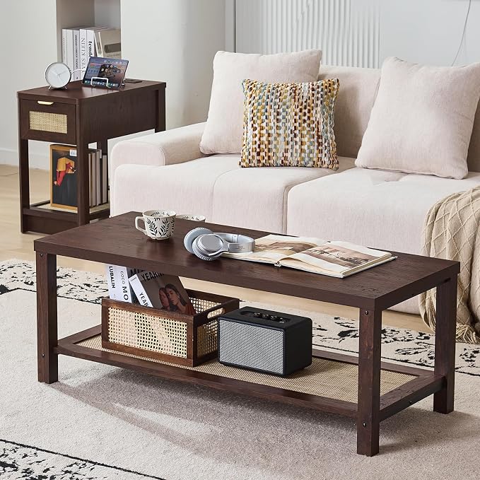 Lerliuo Boho Coffee Tables for Living Room, Rattan Center Table by Lerliuo